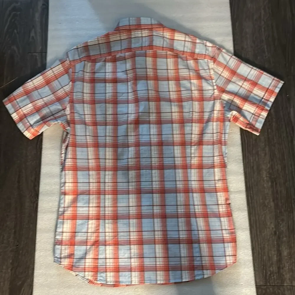 Banana Republic Plaid Blue/Orange Short Sleeve Top S Preppy Casual Academia Twee